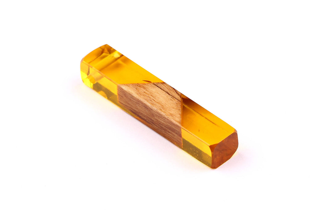 Wood Resin Pendant - Natural Mahogany Wooden Charms - Yellow Epoxy Resin Necklace - Jewelry Supplies - Wooden Beads - 60x10x11mm - BB1017SY - DOMEDBAZAAR