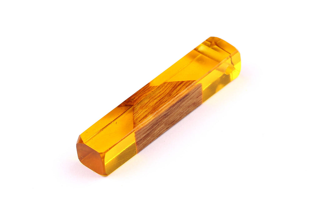 Wood Resin Pendant - Natural Mahogany Wooden Charms - Yellow Epoxy Resin Necklace - Jewelry Supplies - Wooden Beads - 60x10x11mm - BB1017SY - DOMEDBAZAAR