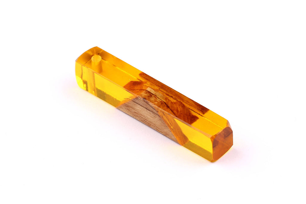 Wood Resin Pendant - Natural Mahogany Wooden Charms - Yellow Epoxy Resin Necklace - Jewelry Supplies - Wooden Beads - 60x10x11mm - BB1017SY - DOMEDBAZAAR