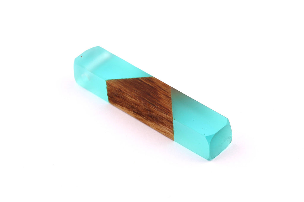 Wood Resin Pendant - Natural Mahogany Wooden Charms - Blue Epoxy Resin Necklace - Jewelry Supplies - Wooden Beads - 60x10x11mm - BB1017MB - DOMEDBAZAAR