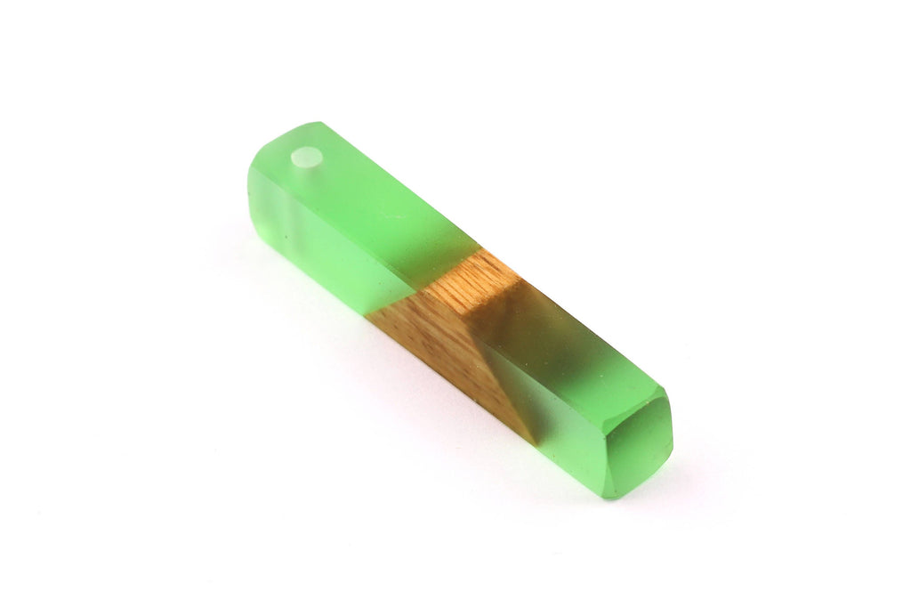 Wood Resin Pendant - Natural Mahogany Wooden Charms - Green Epoxy Resin Necklace - Jewelry Supplies - Wooden Beads - 60x10x11mm - BB1017MG - DOMEDBAZAAR