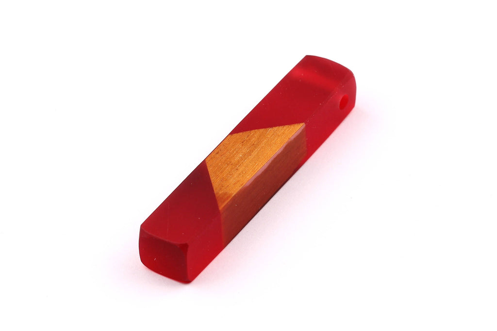 Wood Resin Pendant - Natural Mahogany Wooden Charms - Red Epoxy Resin Necklace - Jewelry Supplies - Wooden Beads - 60x10x11mm - BB1017MR - DOMEDBAZAAR