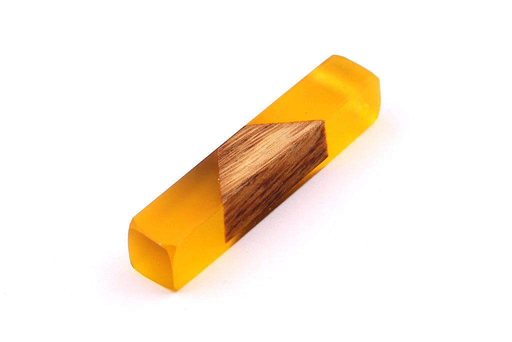 Wood Resin Pendant - Natural Mahogany Wooden Charms - Yellow Epoxy Resin Necklace - Jewelry Supplies - Wooden Beads - 60x10x11mm - BB1017MY - DOMEDBAZAAR