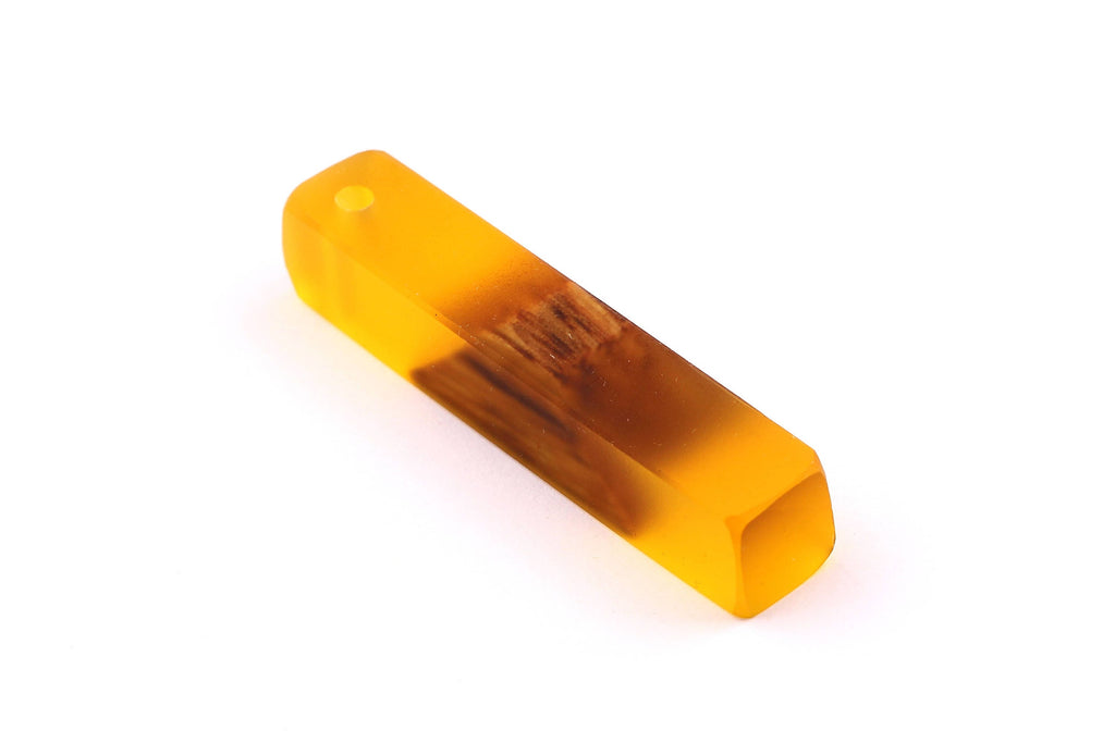 Wood Resin Pendant - Natural Mahogany Wooden Charms - Yellow Epoxy Resin Necklace - Jewelry Supplies - Wooden Beads - 60x10x11mm - BB1017MY - DOMEDBAZAAR