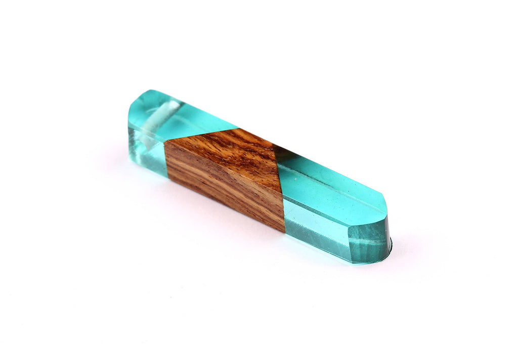 Wood Resin Pendant - Natural Mahogany Wooden Charms - Blue Epoxy Resin Necklace - Jewelry Supplies - Wooden Beads - 60x10x11mm - BB1018SB - DOMEDBAZAAR