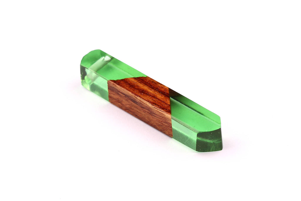 Wood Resin Pendant - Natural Mahogany Wooden Charms - Green Epoxy Resin Necklace - Jewelry Supplies - Wooden Beads - 60x10x11mm - BB1018SG - DOMEDBAZAAR