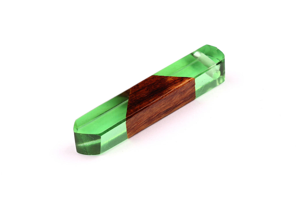 Wood Resin Pendant - Natural Mahogany Wooden Charms - Green Epoxy Resin Necklace - Jewelry Supplies - Wooden Beads - 60x10x11mm - BB1018SG - DOMEDBAZAAR