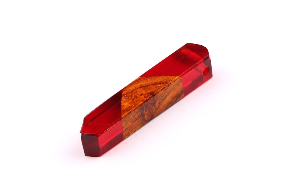 Wood Resin Pendant - Natural Mahogany Wooden Charms - Red Epoxy Resin Necklace - Jewelry Supplies - Wooden Beads - 60x10x11mm - BB1018SR - DOMEDBAZAAR