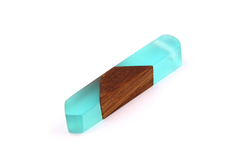 Wood Resin Pendant - Natural Mahogany Wooden Charms - Blue Epoxy Resin Necklace - Jewelry Supplies - Wooden Beads - 60x10x11mm - BB1018MB - DOMEDBAZAAR