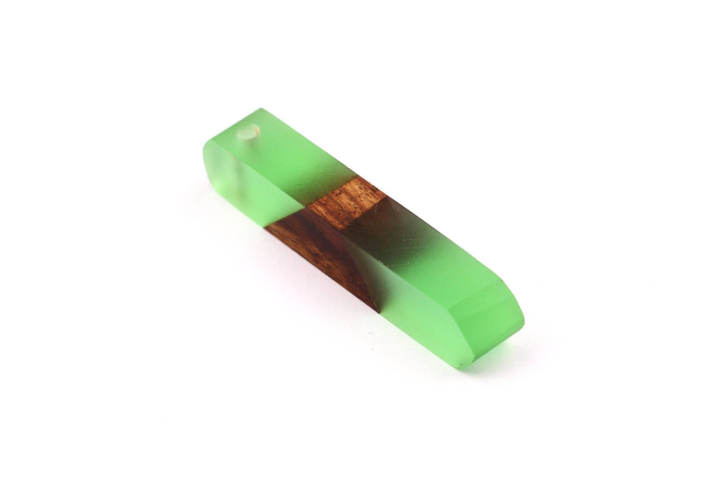 Wood Resin Pendant - Natural Mahogany Wooden Charms - Green Epoxy Resin Necklace - Jewelry Supplies - Wooden Beads - 60x10x11mm - BB1018MG - DOMEDBAZAAR