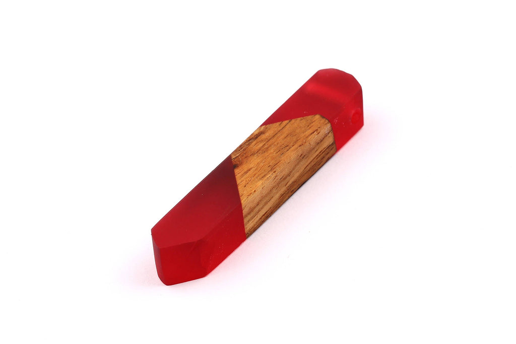 Wood Resin Pendant - Natural Mahogany Wooden Charms - Red Epoxy Resin Necklace - Jewelry Supplies - Wooden Beads - 60x10x11mm - BB1018MR - DOMEDBAZAAR