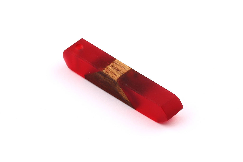 Wood Resin Pendant - Natural Mahogany Wooden Charms - Red Epoxy Resin Necklace - Jewelry Supplies - Wooden Beads - 60x10x11mm - BB1018MR - DOMEDBAZAAR