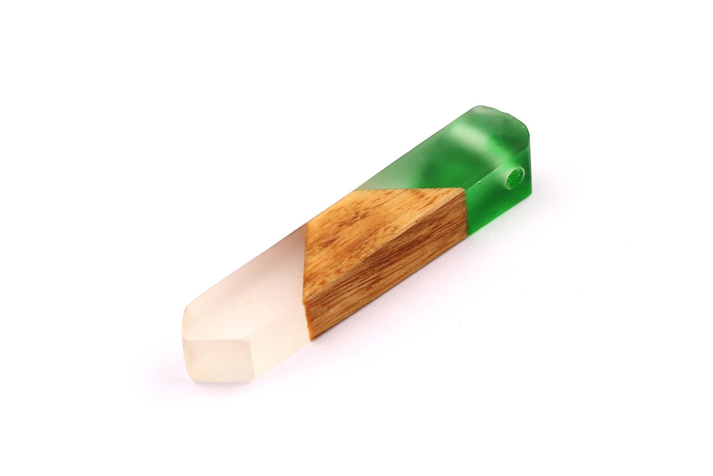 Wood Resin Pendant - Natural Mahogany Wooden Charms - Green & White Epoxy Resin Necklace - Jewelry Supplies - Beads - 60x10x11mm - BB1019G - DOMEDBAZAAR