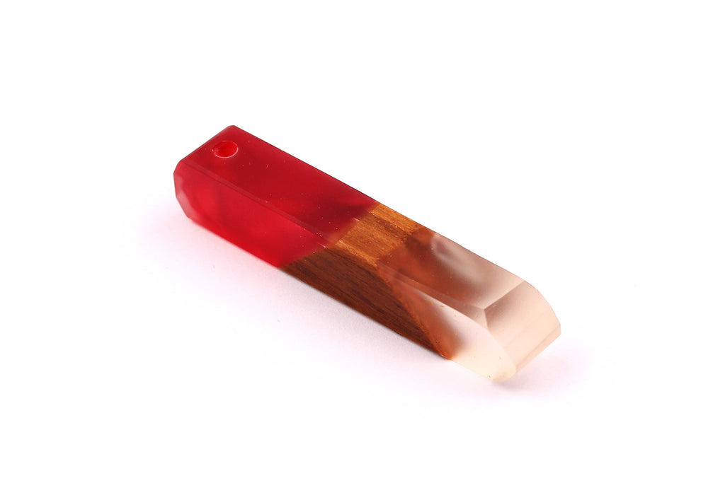 Wood Resin Pendant - Natural Mahogany Wooden Charms - Red & White Epoxy Resin Necklace - Jewelry Supplies - Beads - 60x10x11mm - BB1019R - DOMEDBAZAAR