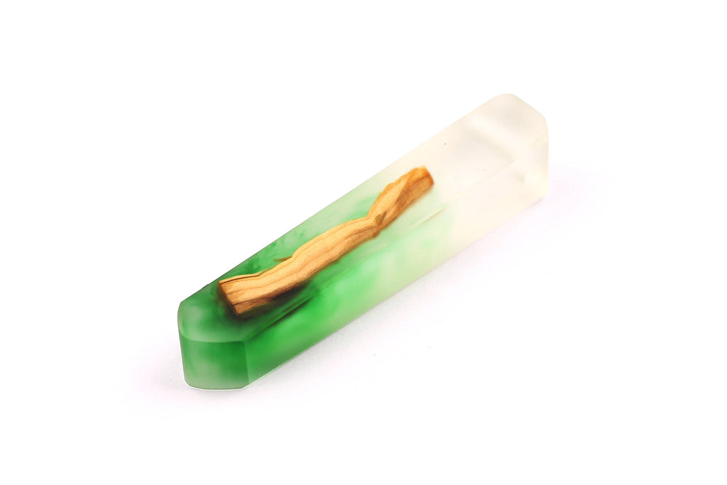 Wood Resin Pendant - Natural Crude Wooden Charms - Green & White Epoxy Resin Necklace - Jewelry Supplies - Beads - 60x10x11mm - BB1020G - DOMEDBAZAAR