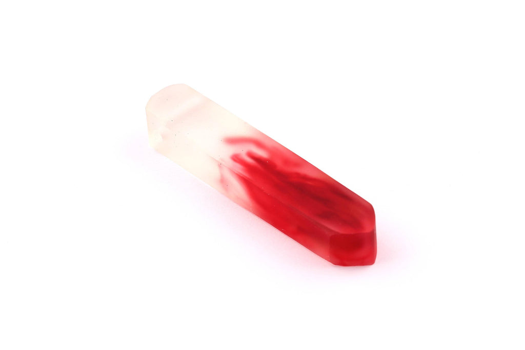 Wood Resin Pendant - Natural Crude Wooden Charms - Red & White Epoxy Resin Necklace - Jewelry Supplies - Beads - 60x10x11mm - BB1020R - DOMEDBAZAAR