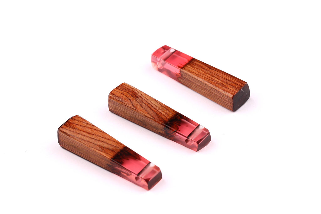 Wood Resin Pendant - Natural Mahogany Wooden Charms - Pink Epoxy Resin Necklace - Jewelry Supplies - Wooden Beads - 49x10x12mm - BB1021SP - DOMEDBAZAAR