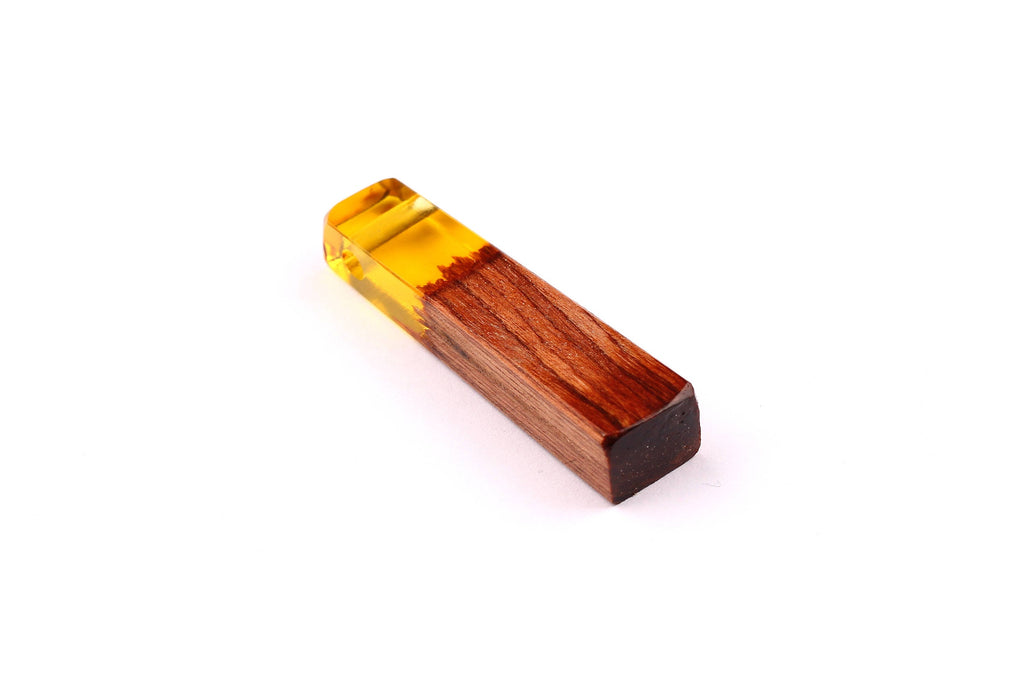 Wood Resin Pendant - Natural Mahogany Wooden Charms - Yellow Epoxy Resin Necklace - Jewelry Supplies - Wooden Beads - 49x10x12mm - BB1021SY - DOMEDBAZAAR
