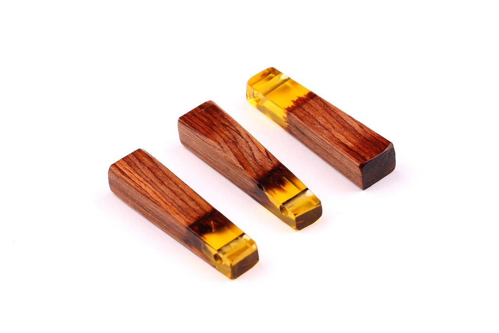 Wood Resin Pendant - Natural Mahogany Wooden Charms - Yellow Epoxy Resin Necklace - Jewelry Supplies - Wooden Beads - 49x10x12mm - BB1021SY - DOMEDBAZAAR