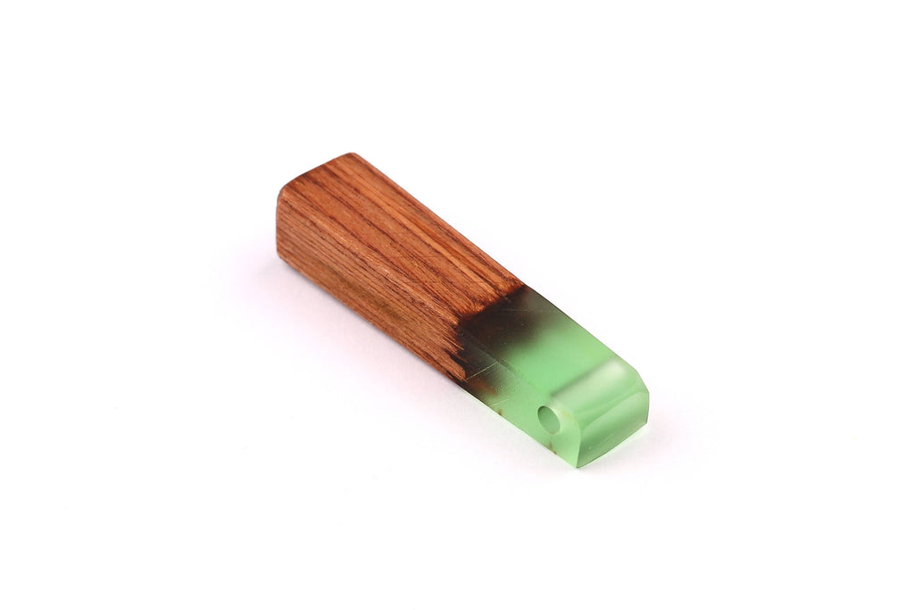 Wood Resin Pendant - Natural Mahogany Wooden Charms - Green Epoxy Resin Necklace - Jewelry Supplies - Wooden Beads - 49x10x12mm - BB1021MG - DOMEDBAZAAR