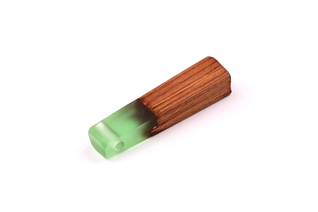 Wood Resin Pendant - Natural Mahogany Wooden Charms - Green Epoxy Resin Necklace - Jewelry Supplies - Wooden Beads - 49x10x12mm - BB1021MG - DOMEDBAZAAR
