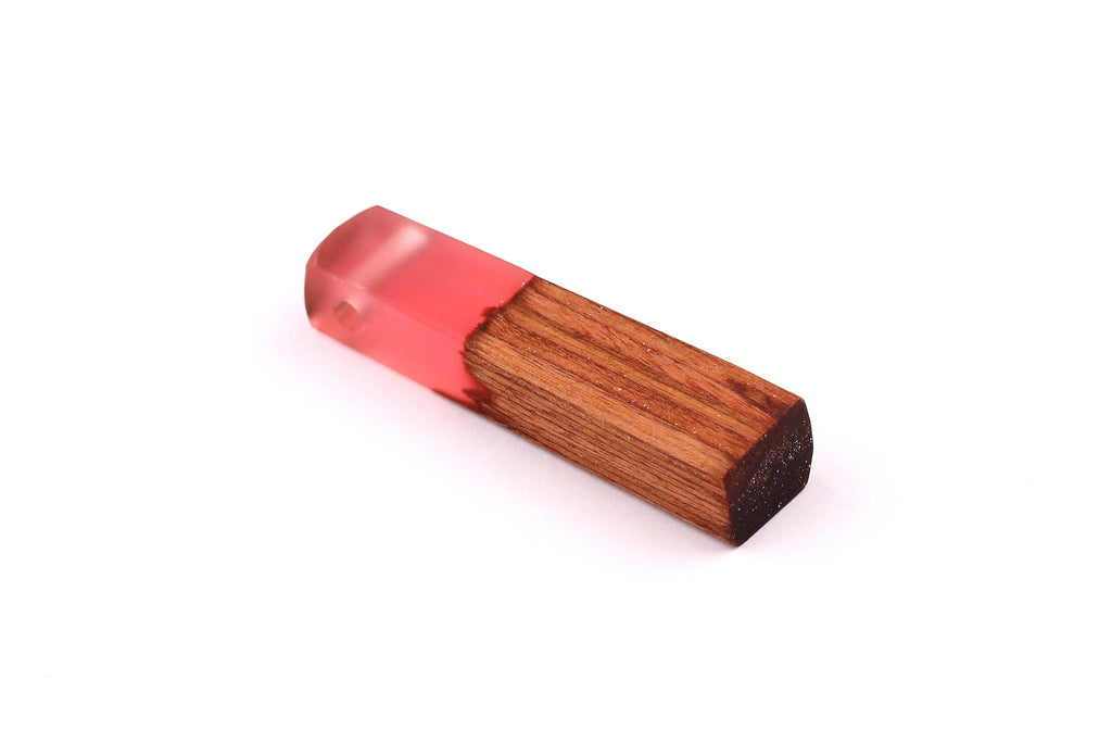 Wood Resin Pendant - Natural Mahogany Wooden Charms - Pink Epoxy Resin Necklace - Jewelry Supplies - Wooden Beads - 49x10x12mm - BB1021MP - DOMEDBAZAAR