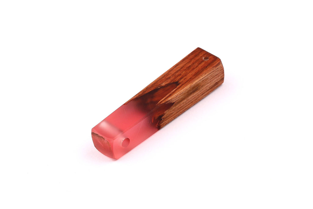 Wood Resin Pendant - Natural Mahogany Wooden Charms - Pink Epoxy Resin Necklace - Jewelry Supplies - Wooden Beads - 49x10x12mm - BB1021MP - DOMEDBAZAAR