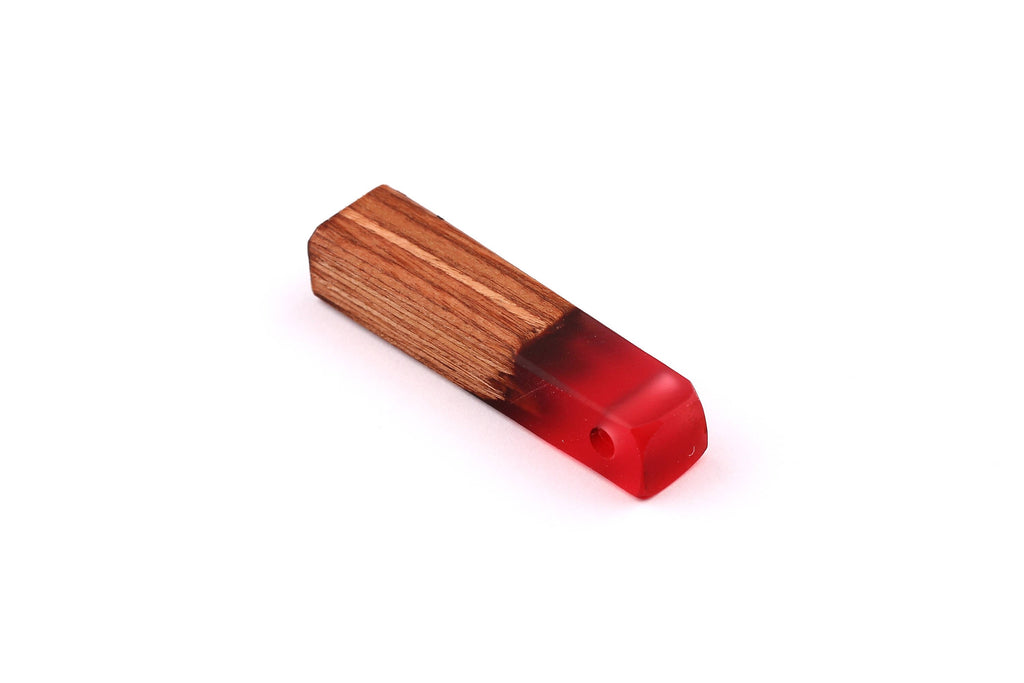 Wood Resin Pendant - Natural Mahogany Wooden Charms - Red Epoxy Resin Necklace - Jewelry Supplies - Wooden Beads - 49x10x12mm - BB1021MR - DOMEDBAZAAR