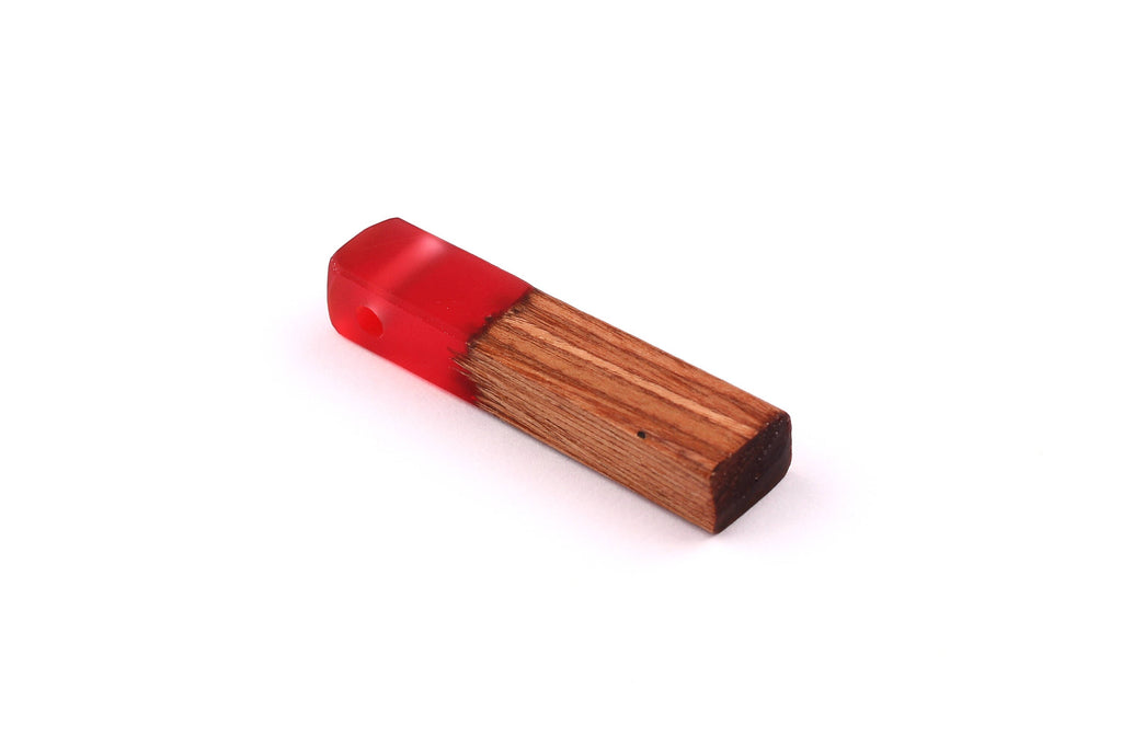 Wood Resin Pendant - Natural Mahogany Wooden Charms - Red Epoxy Resin Necklace - Jewelry Supplies - Wooden Beads - 49x10x12mm - BB1021MR - DOMEDBAZAAR