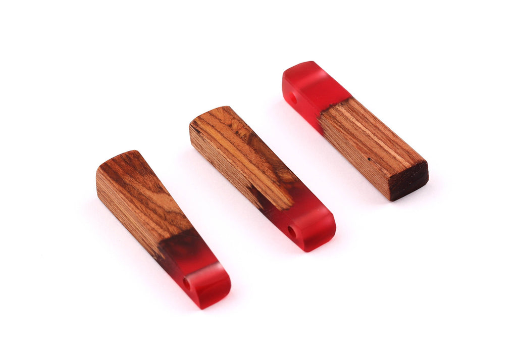 Wood Resin Pendant - Natural Mahogany Wooden Charms - Red Epoxy Resin Necklace - Jewelry Supplies - Wooden Beads - 49x10x12mm - BB1021MR - DOMEDBAZAAR