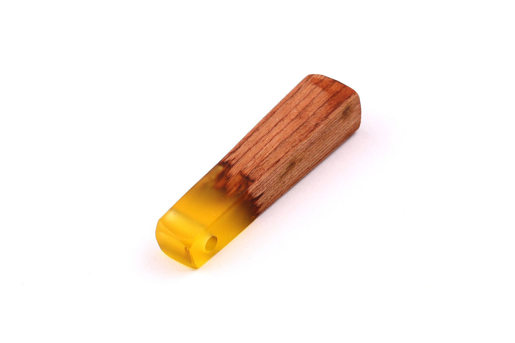 Wood Resin Pendant - Natural Mahogany Wooden Charms - Yellow Epoxy Resin Necklace - Jewellery Supplies - Wooden Beads -49x10x12mm - BB1021MY - DOMEDBAZAAR