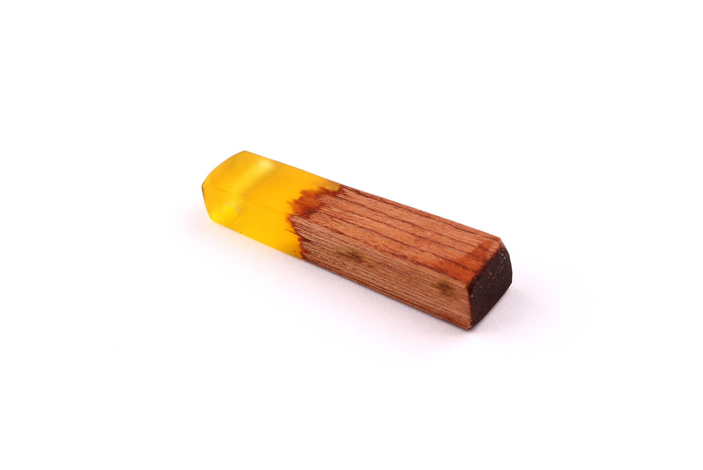 Wood Resin Pendant - Natural Mahogany Wooden Charms - Yellow Epoxy Resin Necklace - Jewellery Supplies - Wooden Beads -49x10x12mm - BB1021MY - DOMEDBAZAAR