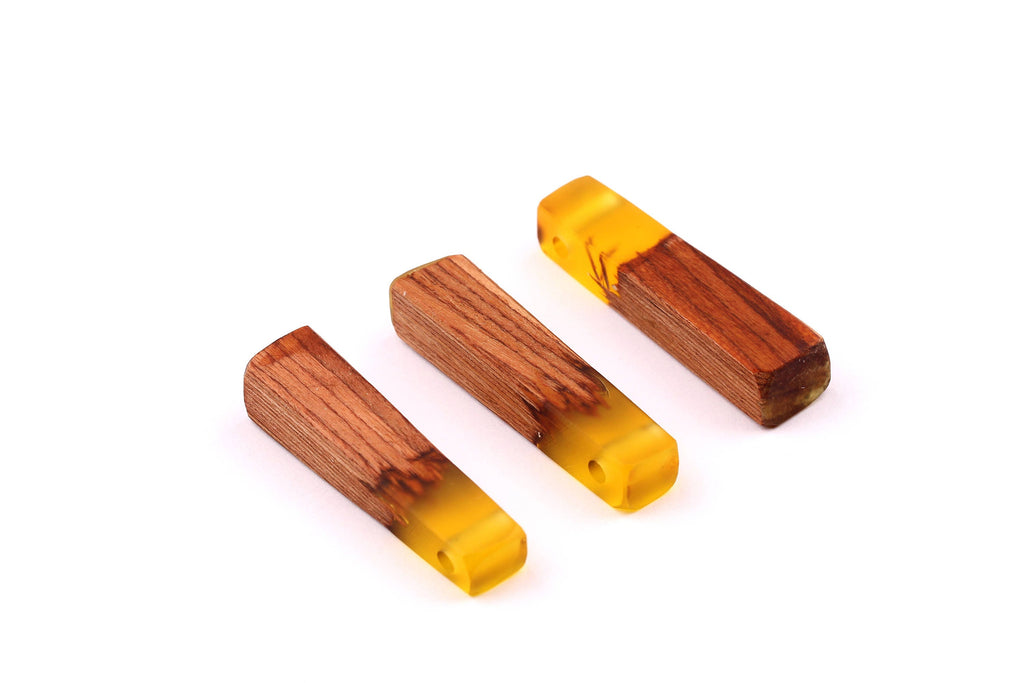 Wood Resin Pendant - Natural Mahogany Wooden Charms - Yellow Epoxy Resin Necklace - Jewellery Supplies - Wooden Beads -49x10x12mm - BB1021MY - DOMEDBAZAAR