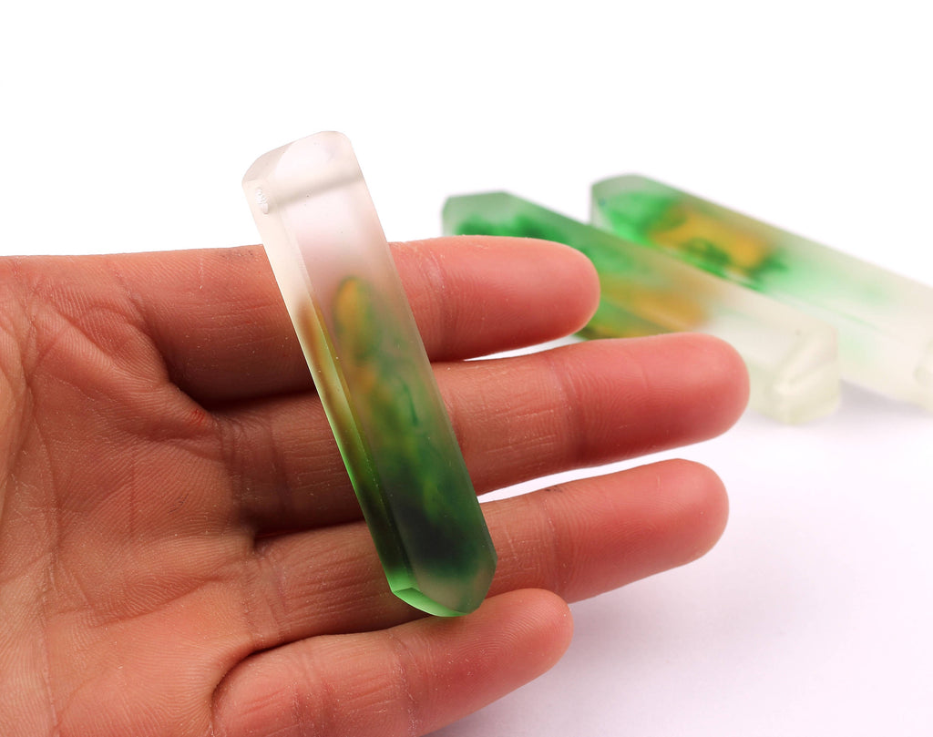 Wood Resin Pendant - Natural Crude Wooden Charms - Green & White Epoxy Resin Necklace - Jewelry Supplies - Beads - 60x10x11mm - BB1020G - DOMEDBAZAAR