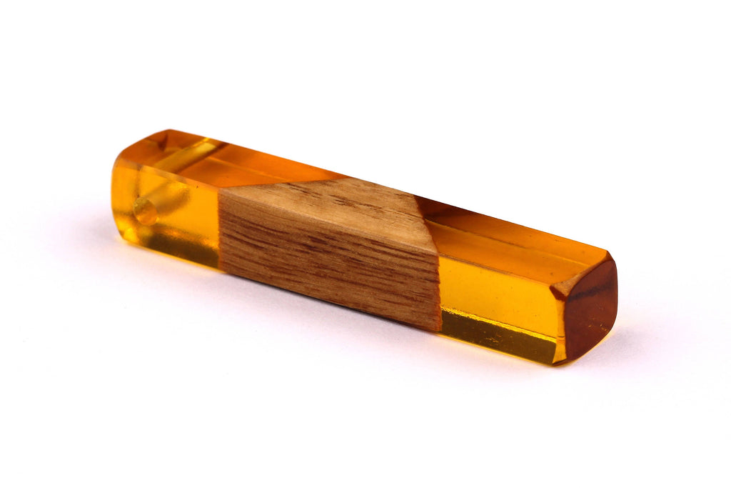 Wood Resin Pendant - Natural Mahogany Wooden Charms - Yellow Epoxy Resin Necklace - Jewelry Supplies - Wooden Beads - 60x10x11mm - BB1017SY - DOMEDBAZAAR