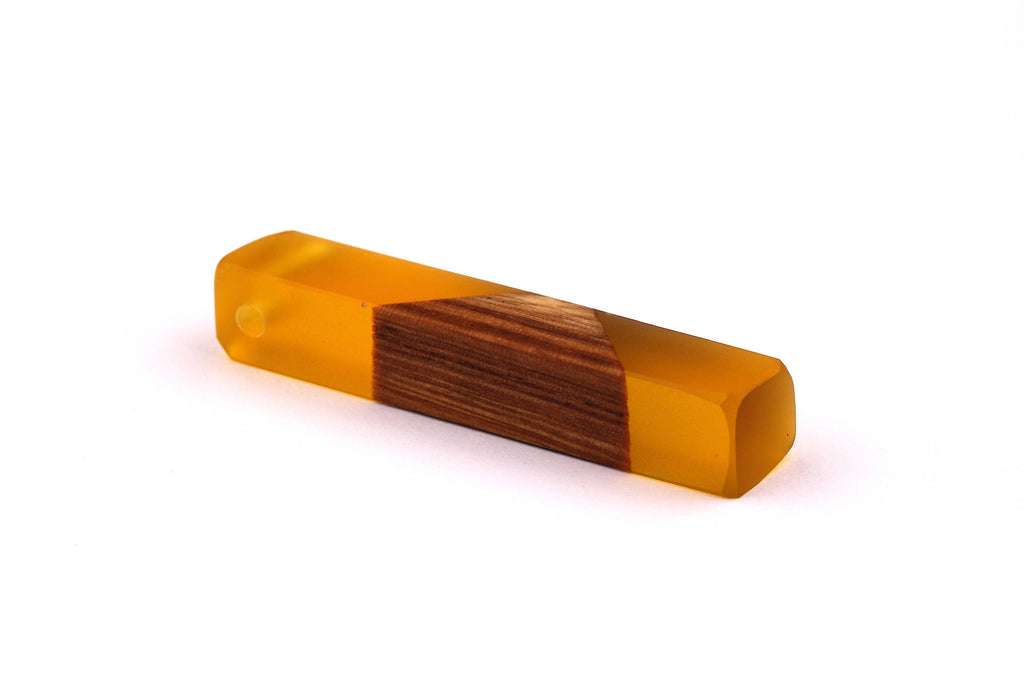 Wood Resin Pendant - Natural Mahogany Wooden Charms - Yellow Epoxy Resin Necklace - Jewelry Supplies - Wooden Beads - 60x10x11mm - BB1017MY - DOMEDBAZAAR