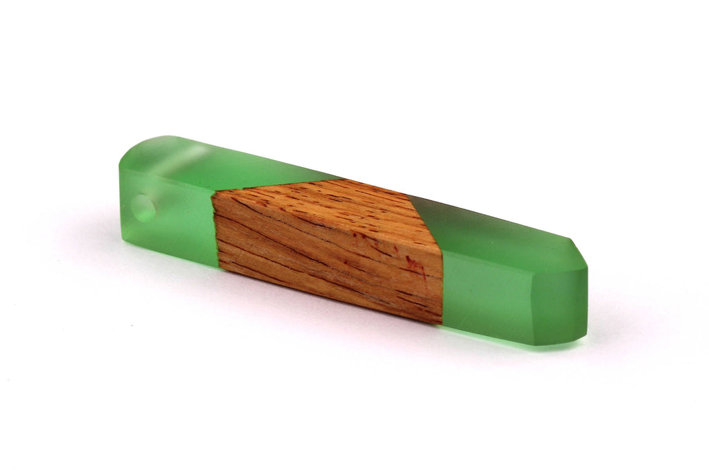 Wood Resin Pendant - Natural Mahogany Wooden Charms - Green Epoxy Resin Necklace - Jewelry Supplies - Wooden Beads - 60x10x11mm - BB1018MG - DOMEDBAZAAR