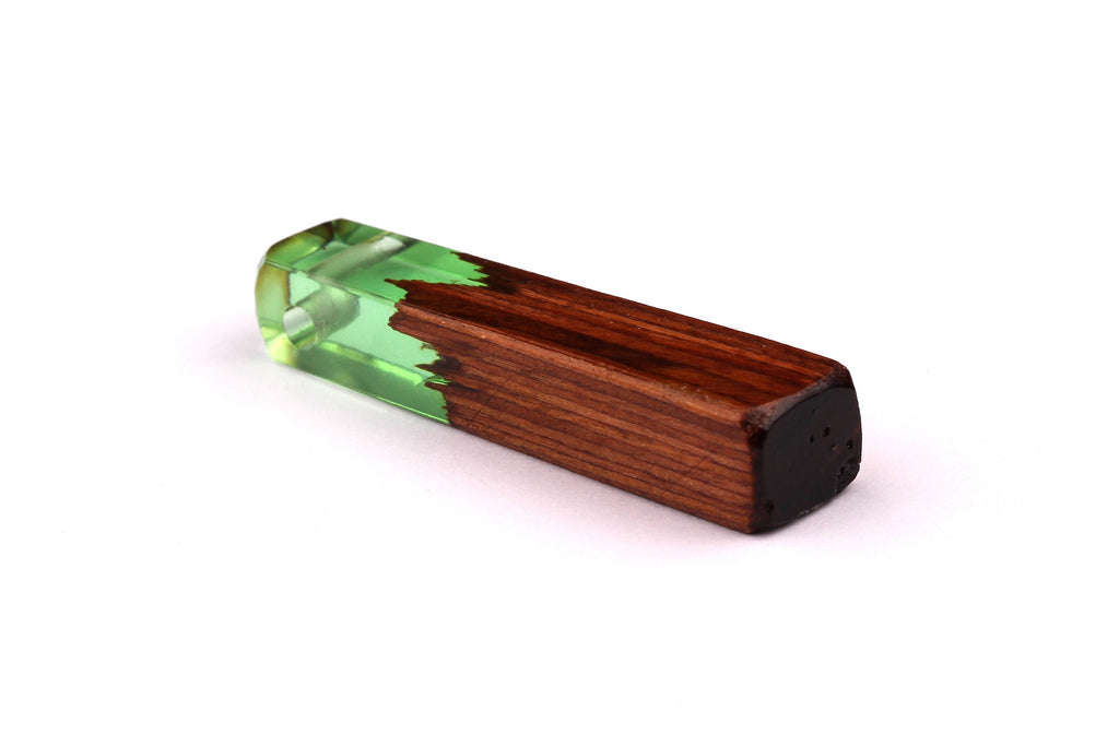 Wood Resin Pendant - Natural Mahogany Wooden Charms - Green Epoxy Resin Necklace - Jewelry Supplies - Wooden Beads - 49x10x12mm - BB1021SG - DOMEDBAZAAR