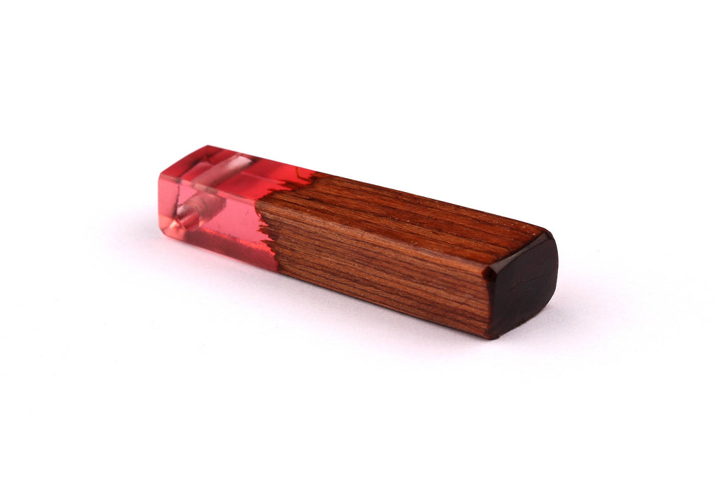 Wood Resin Pendant - Natural Mahogany Wooden Charms - Pink Epoxy Resin Necklace - Jewelry Supplies - Wooden Beads - 49x10x12mm - BB1021SP - DOMEDBAZAAR