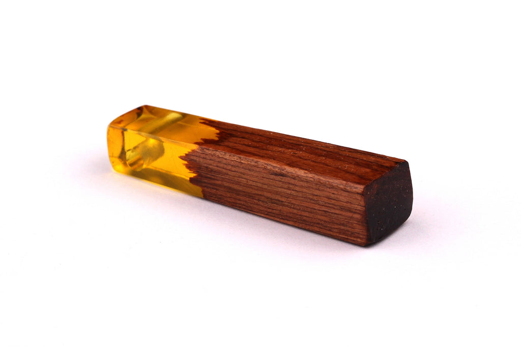 Wood Resin Pendant - Natural Mahogany Wooden Charms - Yellow Epoxy Resin Necklace - Jewelry Supplies - Wooden Beads - 49x10x12mm - BB1021SY - DOMEDBAZAAR