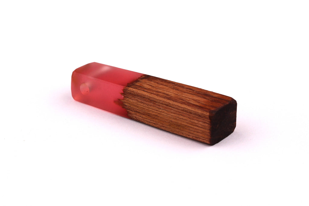 Wood Resin Pendant - Natural Mahogany Wooden Charms - Pink Epoxy Resin Necklace - Jewelry Supplies - Wooden Beads - 49x10x12mm - BB1021MP - DOMEDBAZAAR