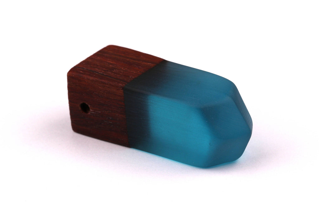 Wood Resin Pendant - Natural Monzo Wooden Charms - Blue Epoxy Resin Necklace - Jewelry Supplies - Wooden Beads - 50x17x17mm - BB1006B - DOMEDBAZAAR