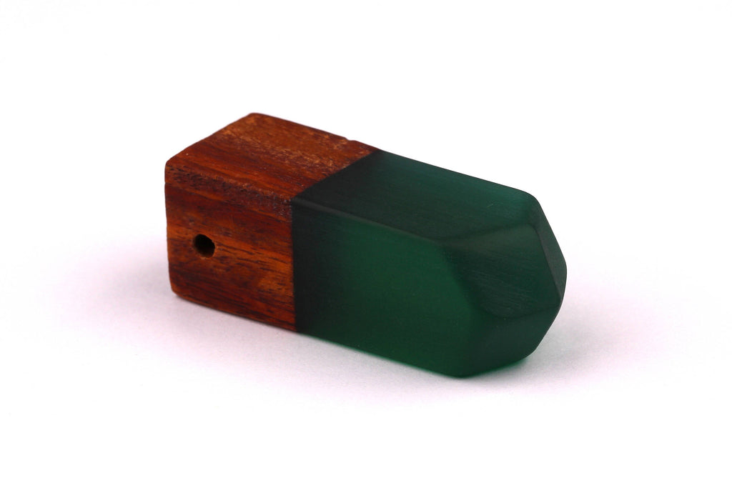 Wood Resin Pendant - Natural Monzo Wooden Charms - Green Epoxy Resin Necklace - Jewelry Supplies - Wooden Beads - 50x17x17mm - BB1006G - DOMEDBAZAAR