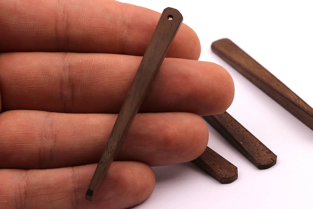 Wood Earring Charms - Hammered Long Bar Shaped - Ash Ebony Wood Charms for Necklace and Earrings - Wooden Beads 65x7x3mm - BB1034A - DOMEDBAZAAR