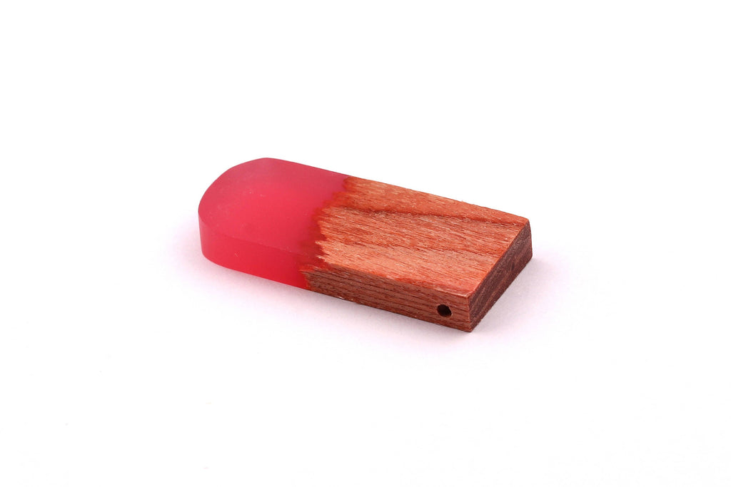 Wood Resin Pendant - Natural Wooden Charms - Pink Epoxy Resin Necklace - Jewelry Supplies - Wooden Beads 32x13x4mm - BB1036R - DOMEDBAZAAR