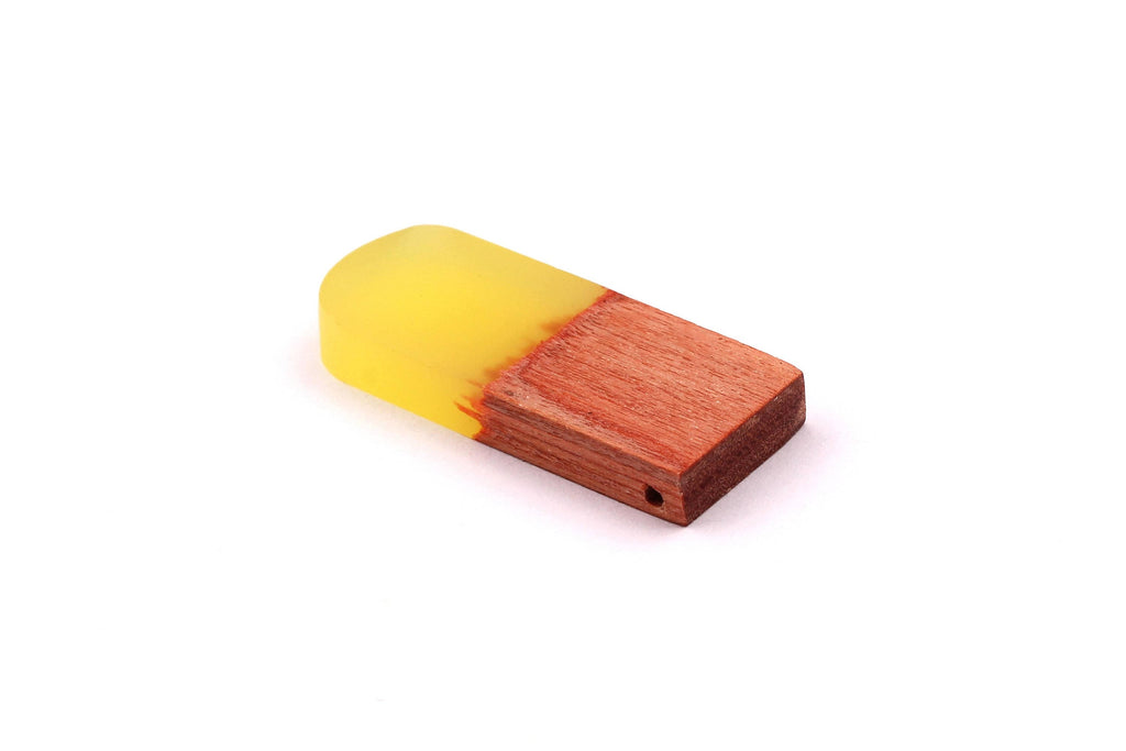 Wood Resin Pendant - Natural Wooden Charms - Yellow Epoxy Resin Necklace - Jewelry Supplies - Wooden Beads 32x13x4mm - BB1036Y - DOMEDBAZAAR