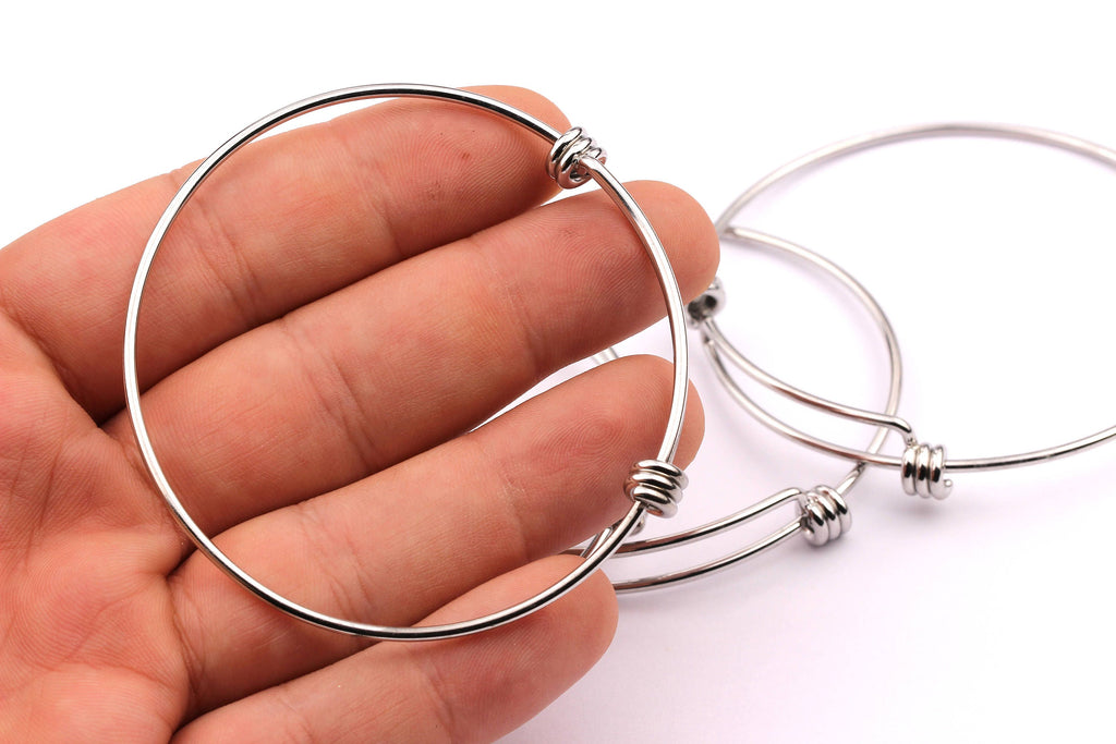 Adjustable Bangle Bracelet - Stainless Steel Bracelet - 3 Loops - Expandable Wire Bangle For Charms - Jewelry Supplies - 70x1.6mm - SS1003 - DOMEDBAZAAR