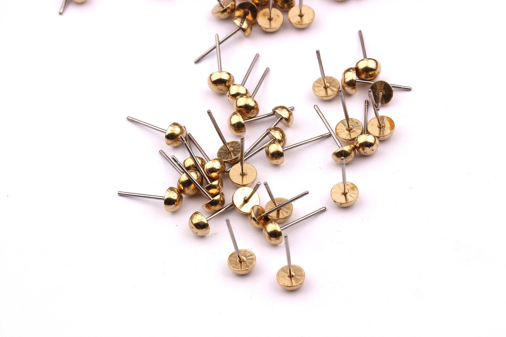Half Cricle Stud - Raw Brass Half Circle Pad - Stainless Steel Earring Posts - Ear Studs - Jewelry Supplies for Earrings - 6x15mm PP1012 - DOMEDBAZAAR