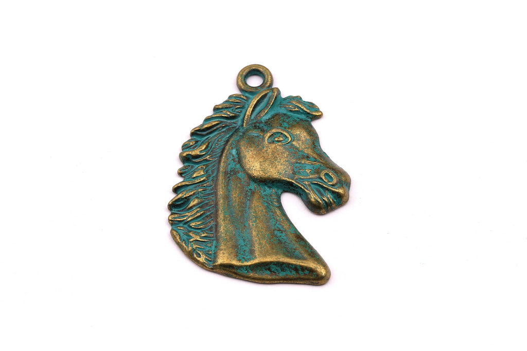 Faux Patina Pendant - Horse Shaped - Alloy Charms - Antique Bronze Tone Necklace - Zinc Alloy Beads - Jewelry Supplies - 35x35x2mm ZZ1001 - DOMEDBAZAAR