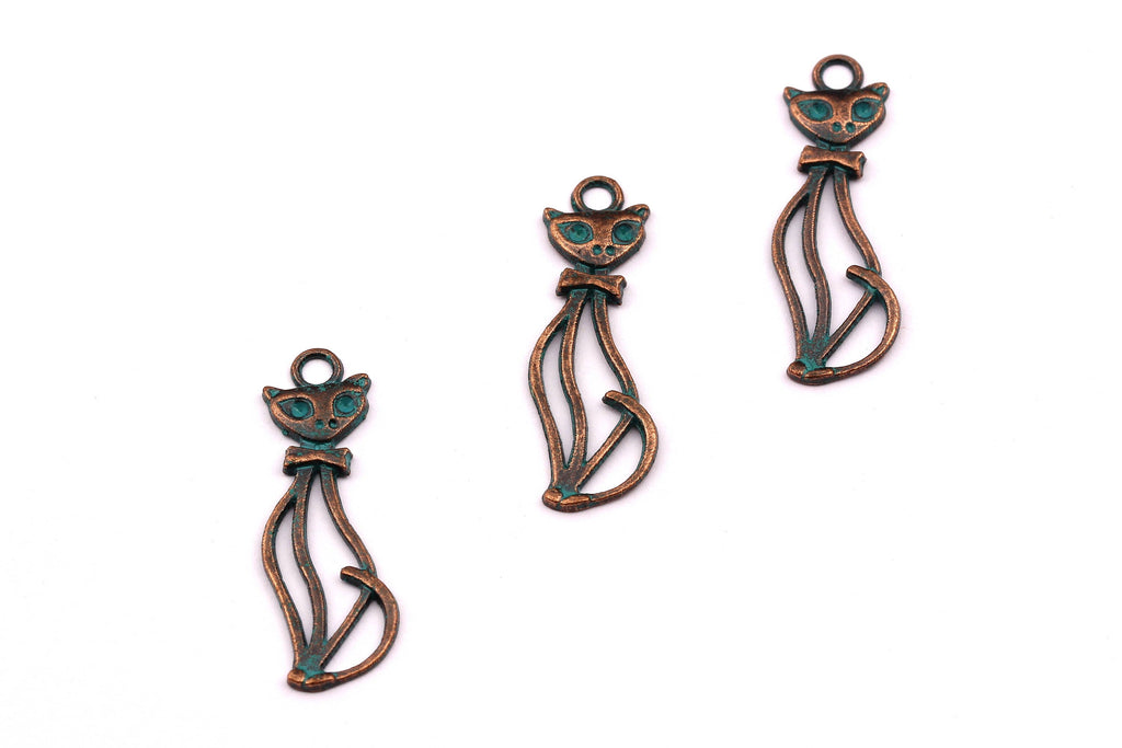 Faux Patina Pendant - Cat Shaped - Alloy Charms - Antique Bronze Tone Necklace - Zinc Alloy Beads - Jewelry Supplies - 30x9x1.2mm ZZ1008 - DOMEDBAZAAR